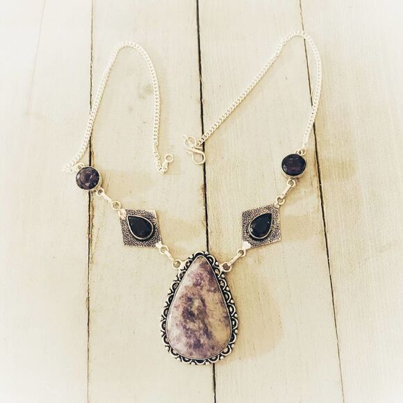 Lepidolite Amethyst Sterling Silver Necklace - Picture 2 of 5
